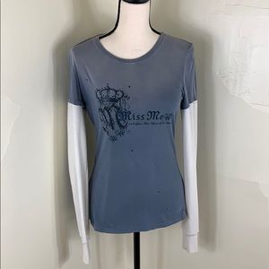 MISS ME blue/white long sleeve shirt size Medium
